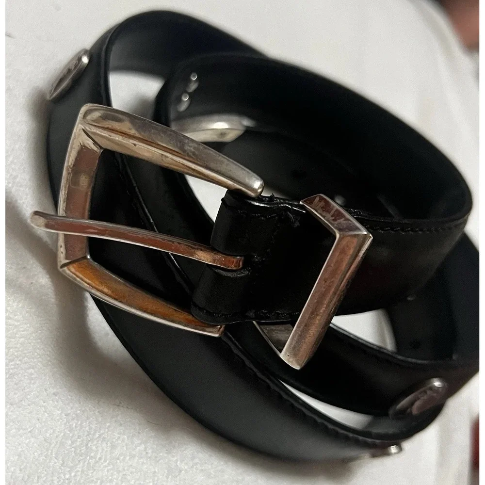 Black‎ Leather Men's Golf Belt With Silver Hardware, Total Length - 49 inches.